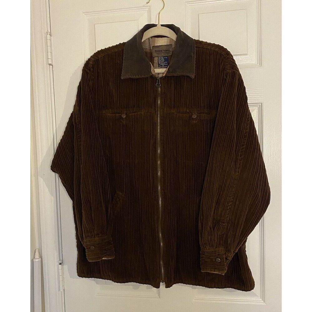 Brandon Thomas Cordoroy Jacket Zip Y2K VTG Cotton Flannel Lined 1X Leather Men's